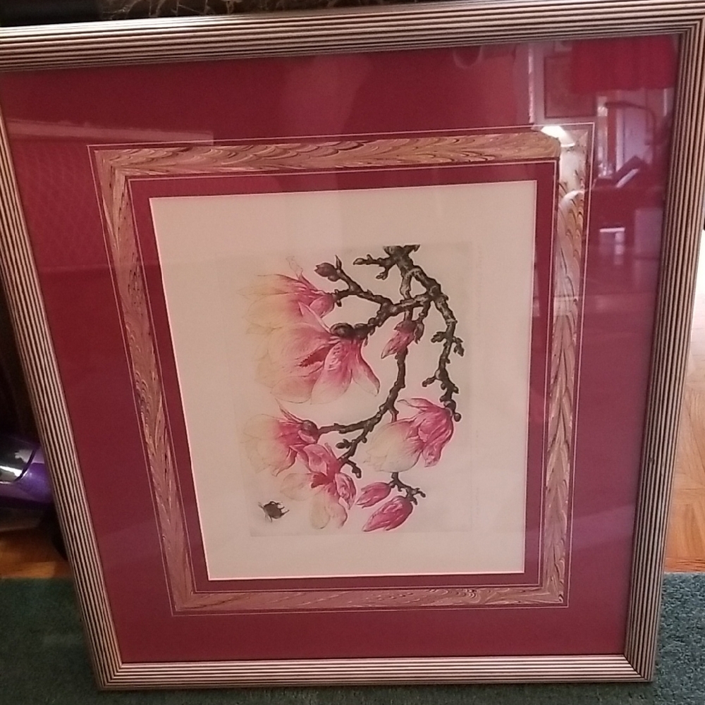Framed Pink Floral Branch Wall Art - Home Decor